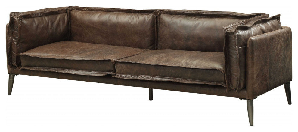 94" X 34" X 30" Distressed Chocolate Top Grain Leather Sofa