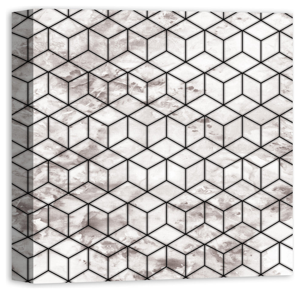 Distressted Geometric Cube Pattern  16x16 Canvas Wall Art