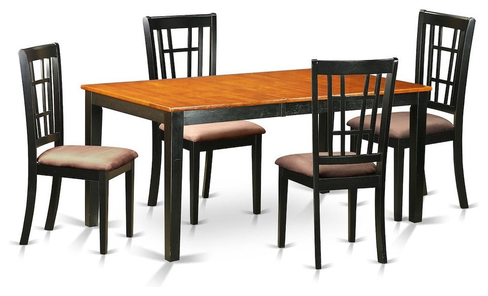 Nico5-Blk-C, 5-Piece Dining Room Set, Table With Leaf and 4 Dining Chairs