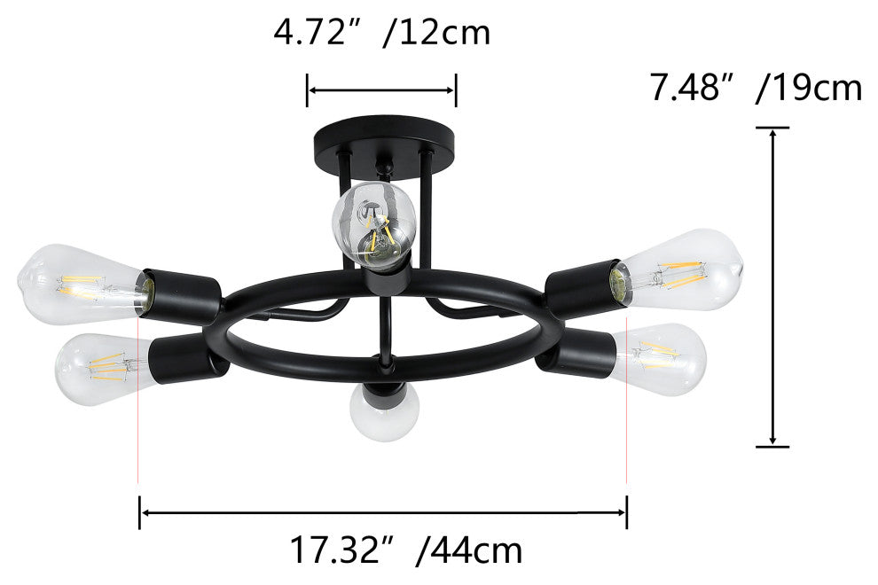 Modern 6-Light Ceiling Light Unique Sputnik Semi Flush Mount Ceiling Lamp, Black