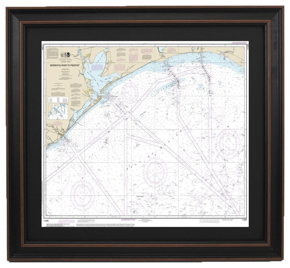Nautical Chart, Mermentau River to Freeport, Poster Framed