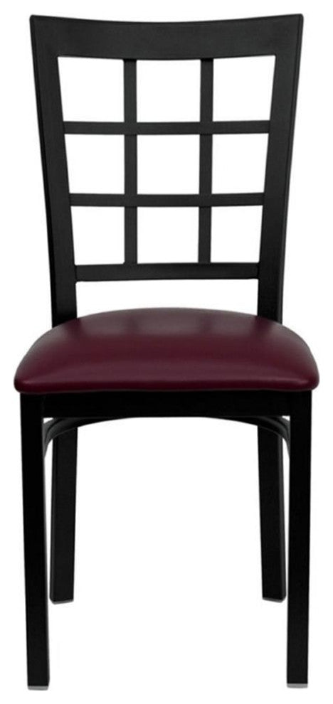 Flash Furniture Hercules Black Window Back Dining Chair in Burgundy