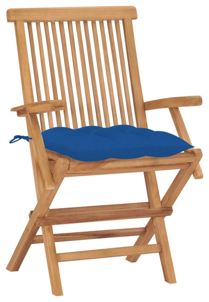 Vidaxl Garden Chairs With Blue Cushions, Set of 2, Solid Teak Wood
