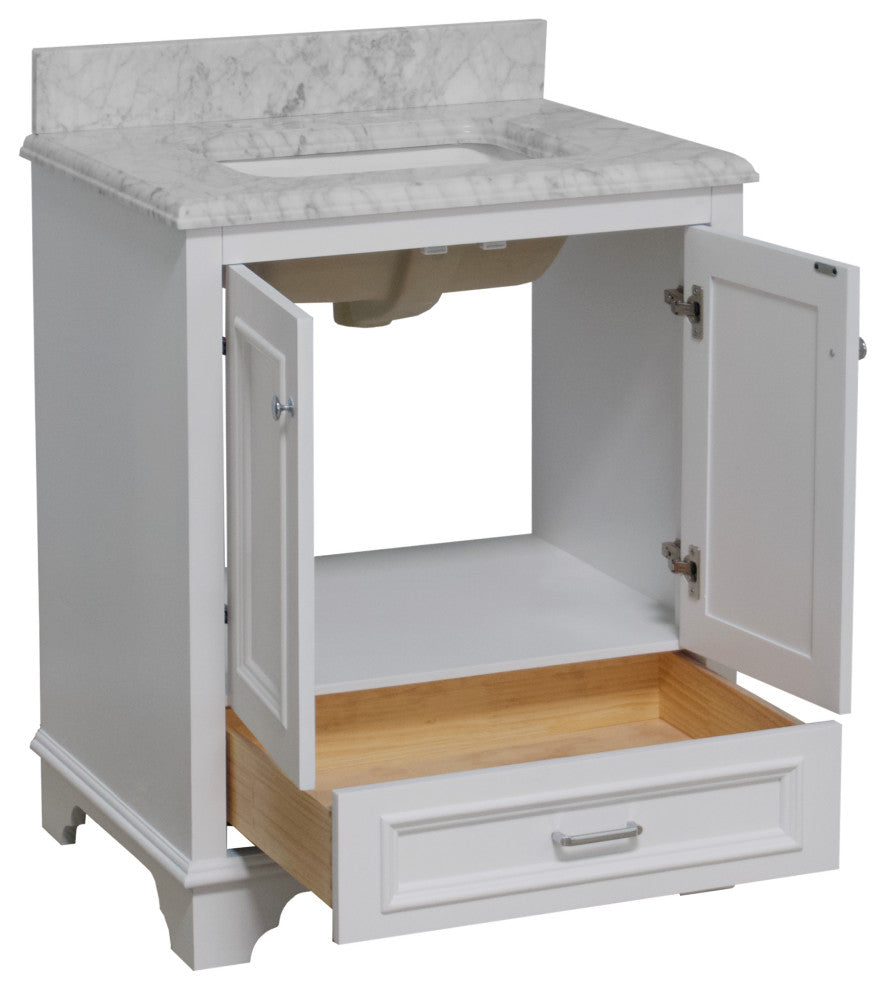 Nantucket 30" Bathroom Vanity, White, Carrara Marble