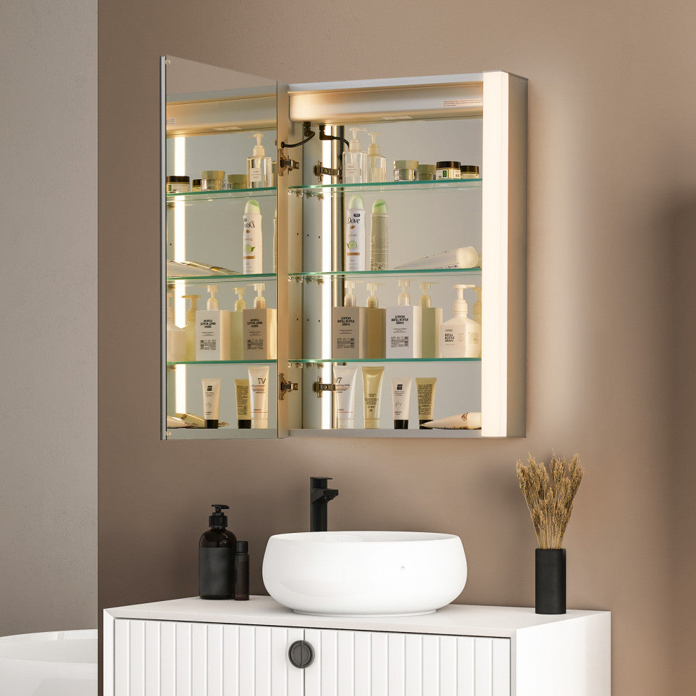 Serra Frameless Surface-Mount LED Lighted Bathroom Medicine Cabinet, 24"