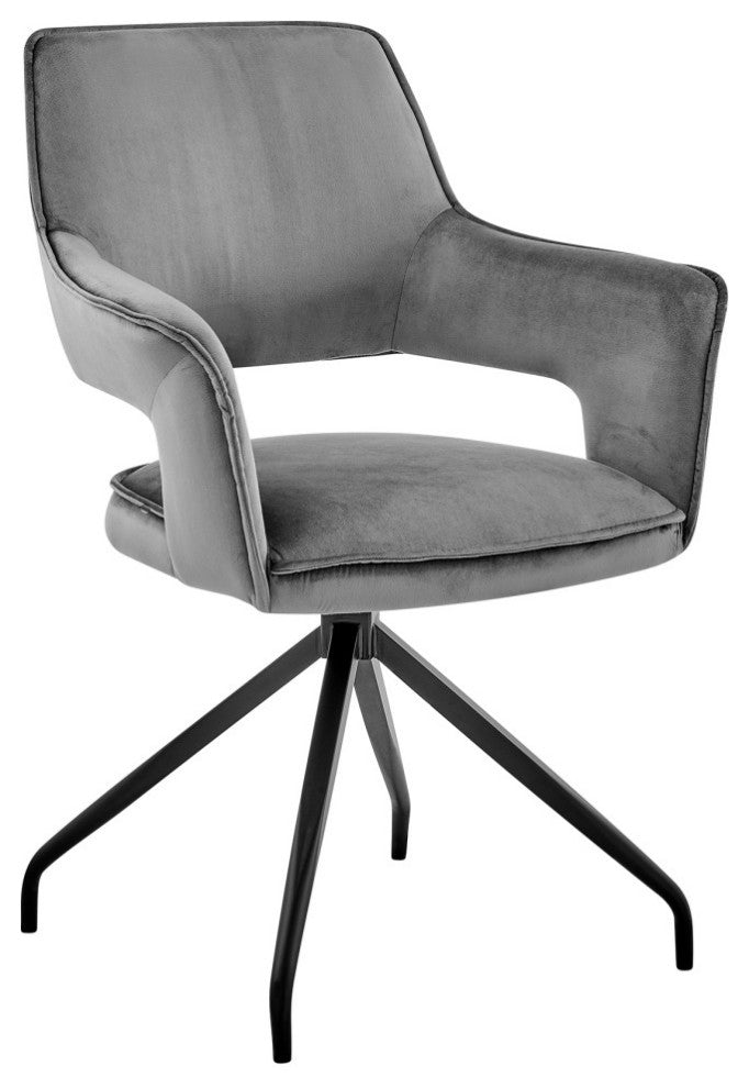 Hadley Dining Room Accent Chair, Velvet With Black Finish, Gray