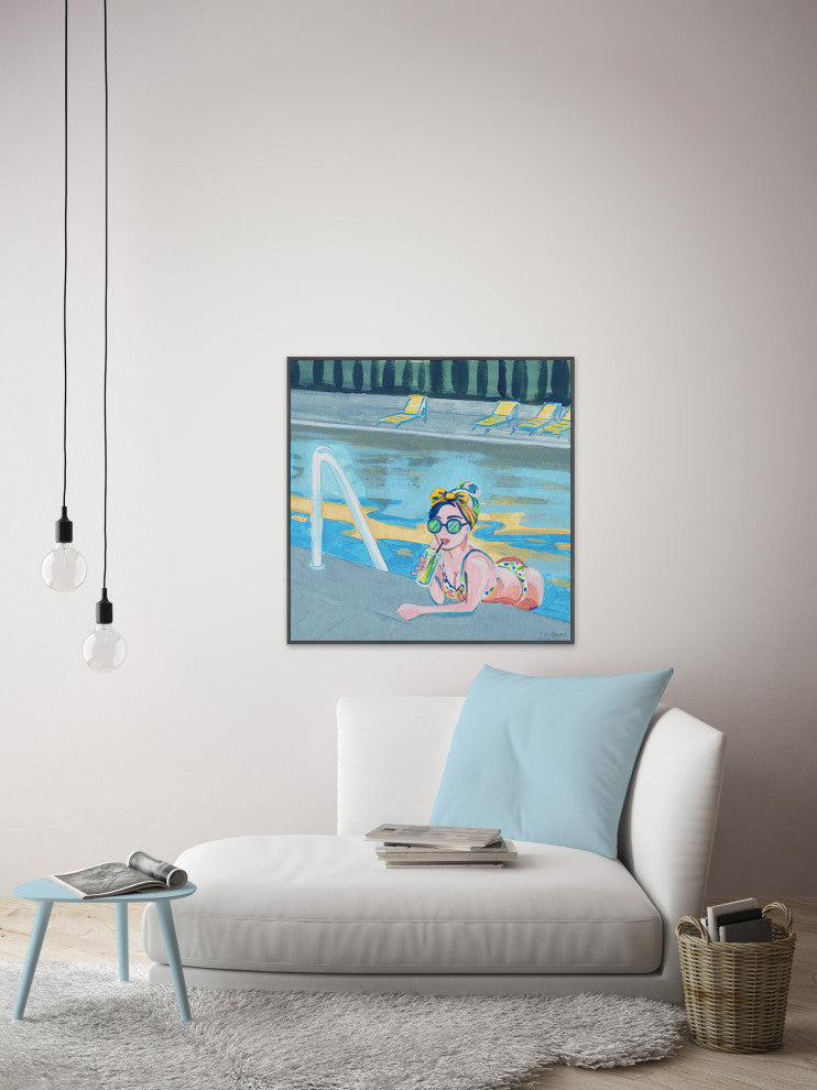 "Bow in the Pool" Floater Framed Painting Print on Canvas, 48"x48"