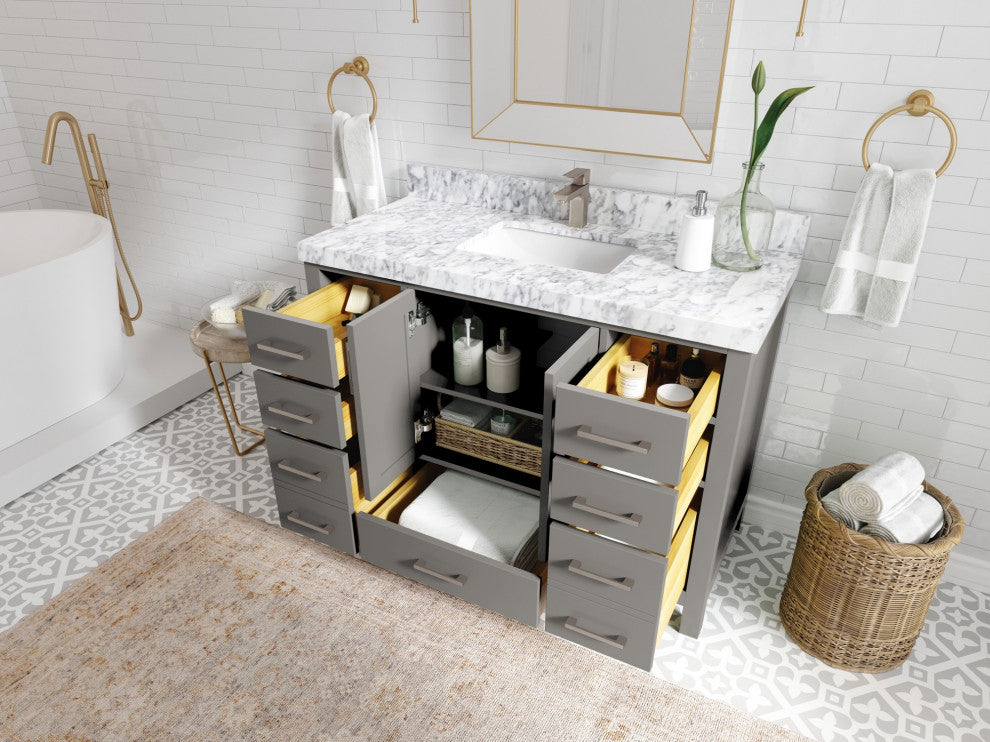 Malibu 48 Single Sink Bath Vanity in Elephant Skin Gray 2" Calacatta Sienna