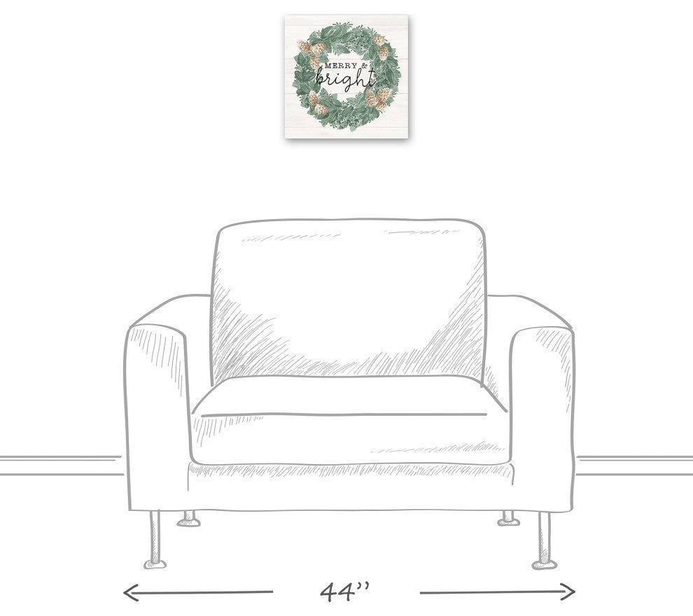 Merry and Bright Wreath 12x12 Canvas Wall Art