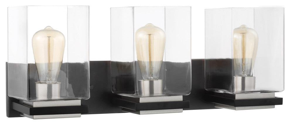 Crossroads 3-Light Vanity, Matte Black With Clear Glass