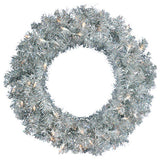 24"  Pre-Lit Sparkling Artificial Christmas Wreath, Clear Lights, Tinsel Silver