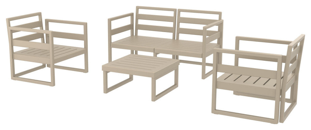 Mykonos 4 Person Lounge Set Taupe With Acrylic Fabric Natural Cushion