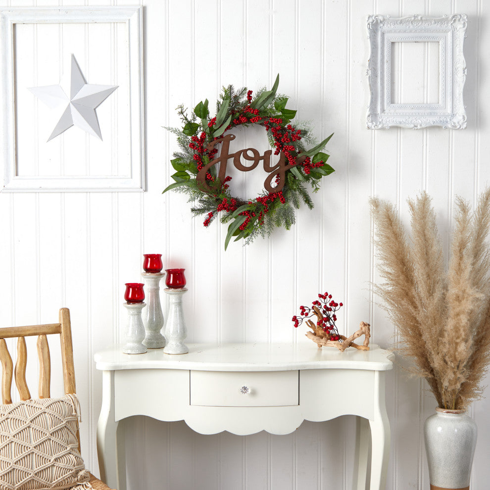 Nearly Natural W1264 24 Joy and Berries Artificial Christmas Wreath