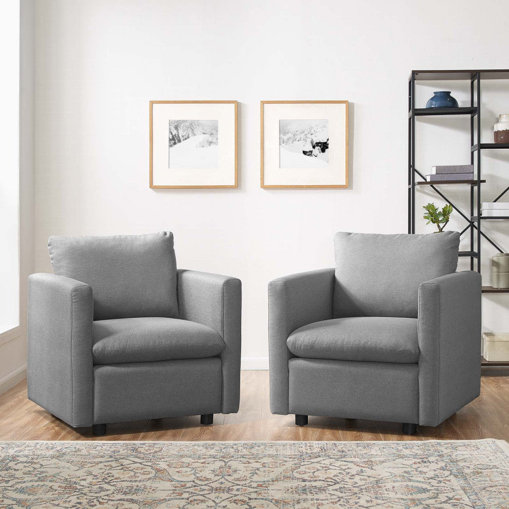 Armchair Accent Chair, Set of 2, Fabric, Gray, Modern, Lounge Hospitality