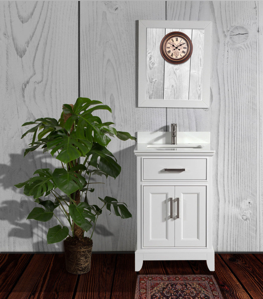 Bathroom Vanity Set With Engineered Marble Top, 24", White, Led Sensor-Switch Mirror