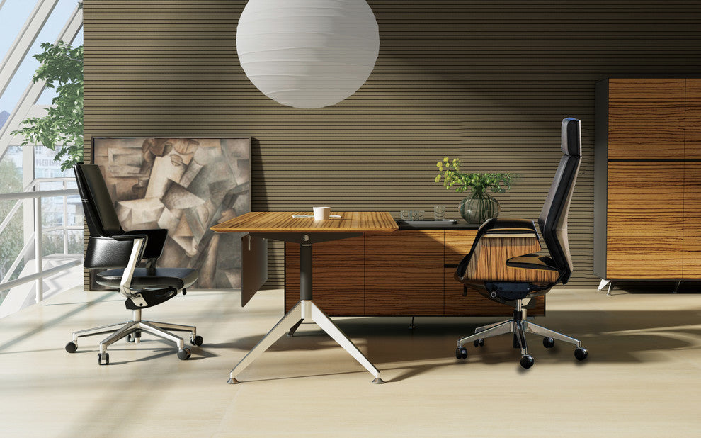 400 Collection Executive Desk with Right Filing and Storage Cabinet, Zebrano