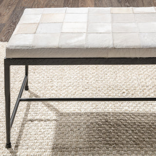 Achen Leather Hide Ottoman Bench by Kosas Home , Ivory, 60"