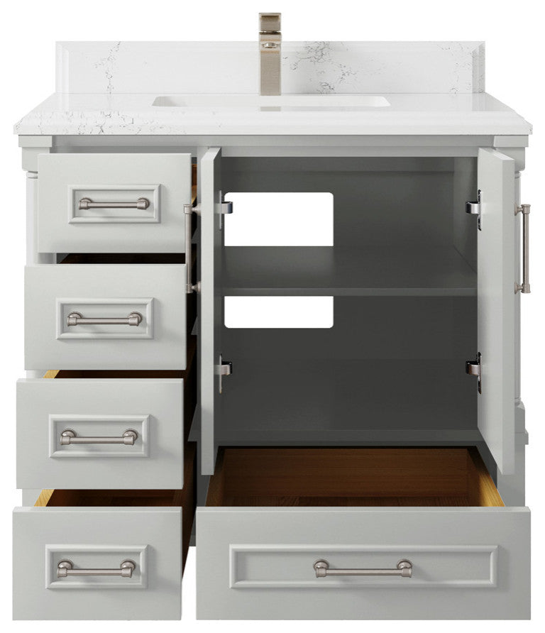 Aberdeen 36 Center Sink Bath Vanity in Coventry Gray 1.5" Empira Quartz