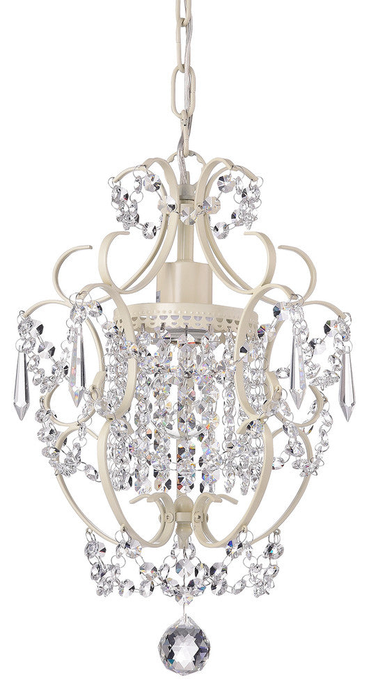 Amorette 1-Light White Finish Mini Chandelier With Crystals Glam Lighting