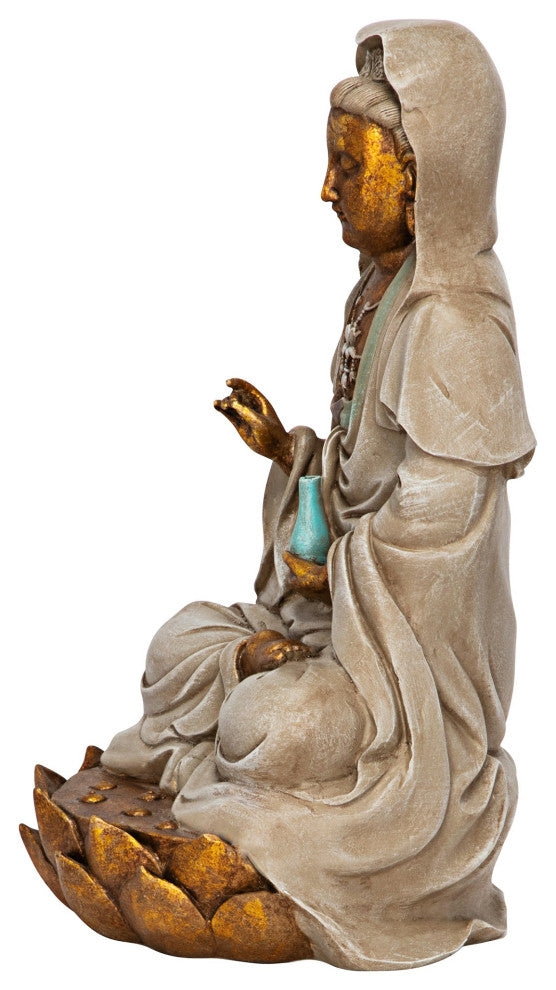 Goddess Guan Yin Seated on a Lotus Statue