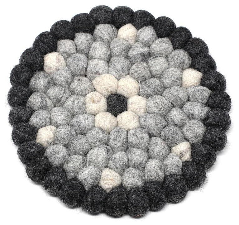 Felt Ball Coasters, Set of 4 Flower Design, Black/Gray
