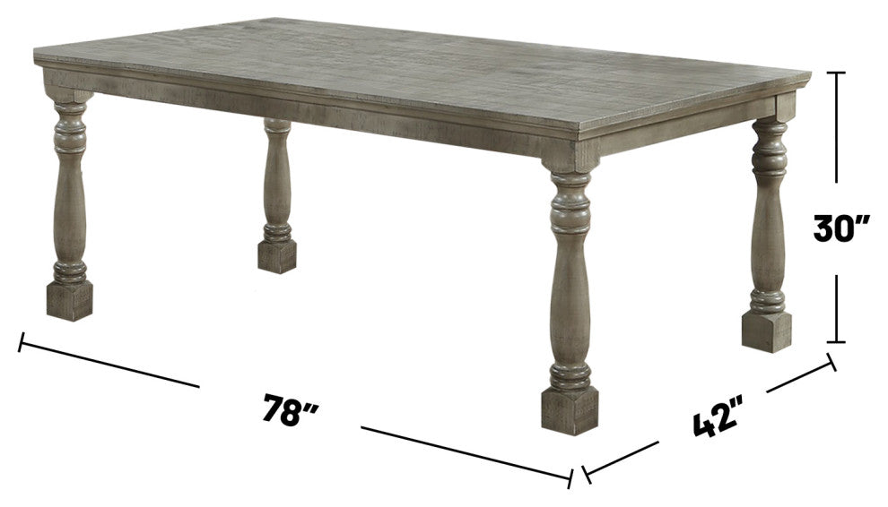 Rectangular Wooden Dining Table With Column Legs, Light Gray
