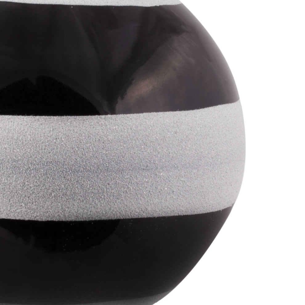 Vickerman N205516 6" Black-White Striped Shiny Ball Christmas Ornament