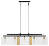 Farmhouse Matte Black 5-Light Rectangle Glass Chandelier for Kitchen Island