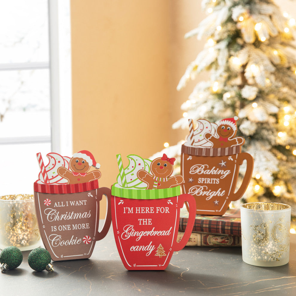Christmas Gingerbread Man Mug Table Decor, 3-Piece Set