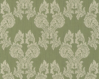 Tessuto, Baroque Fabric Green Wallpaper Roll, Wall Decor Accent
