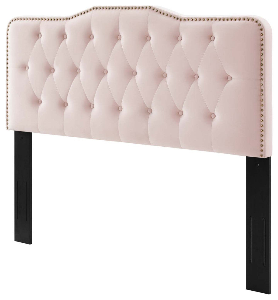 Tufted Headboard, King Size, Velvet, Pink, Modern Contemporary, Bedroom Master