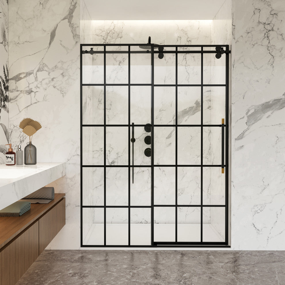 Puente Single Sliding Framed Shower Door, Matte Black, 56" W X 78"h