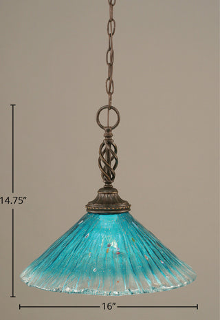 Elegante 1-Light Pendant, Dark Granite/Teal Crystal