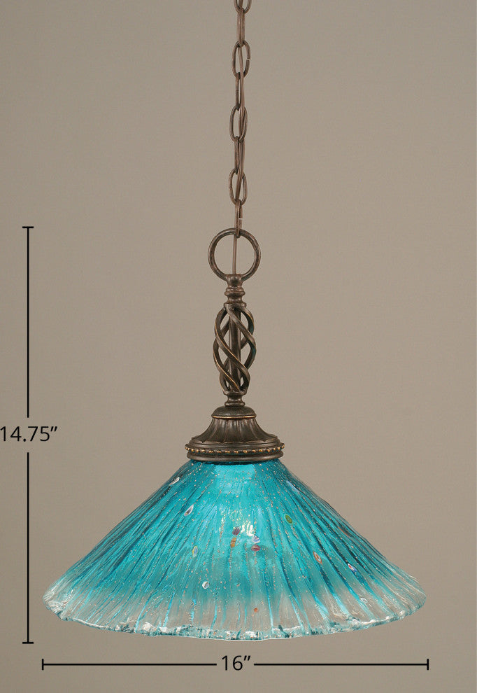 Elegante 1-Light Pendant, Dark Granite/Teal Crystal