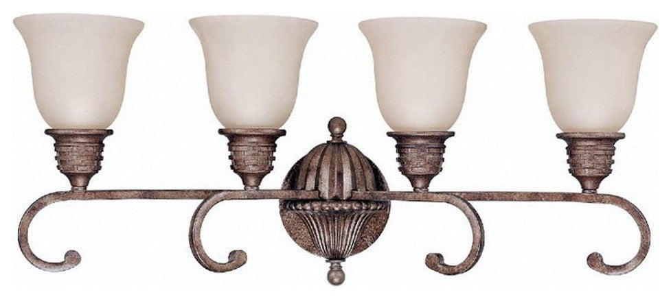 Crackled Bullion 4-Light Bath Wall Light With Pale Mango glass