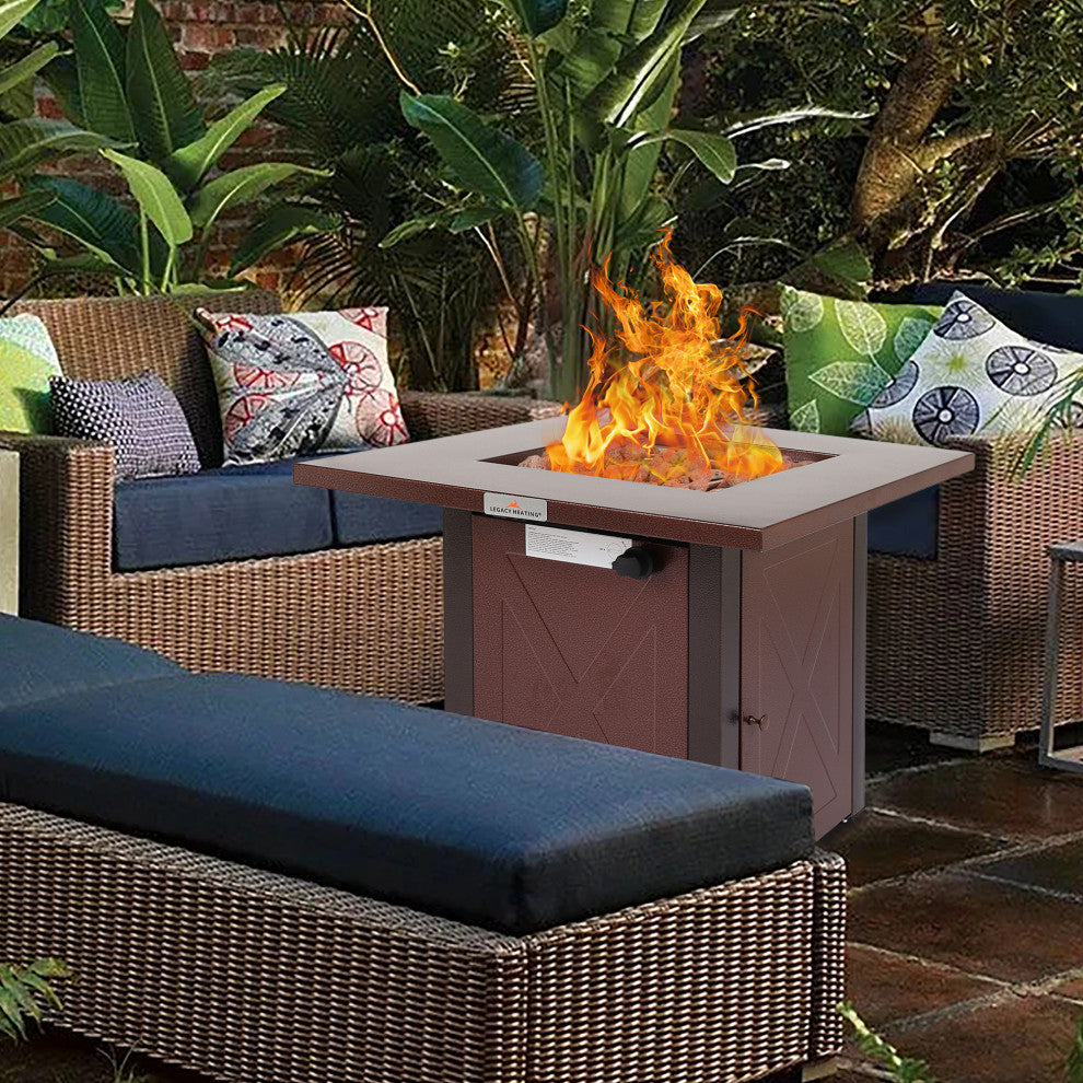 Legacy Heating 28" Square Fire Pit, Hammered Golden Finish
