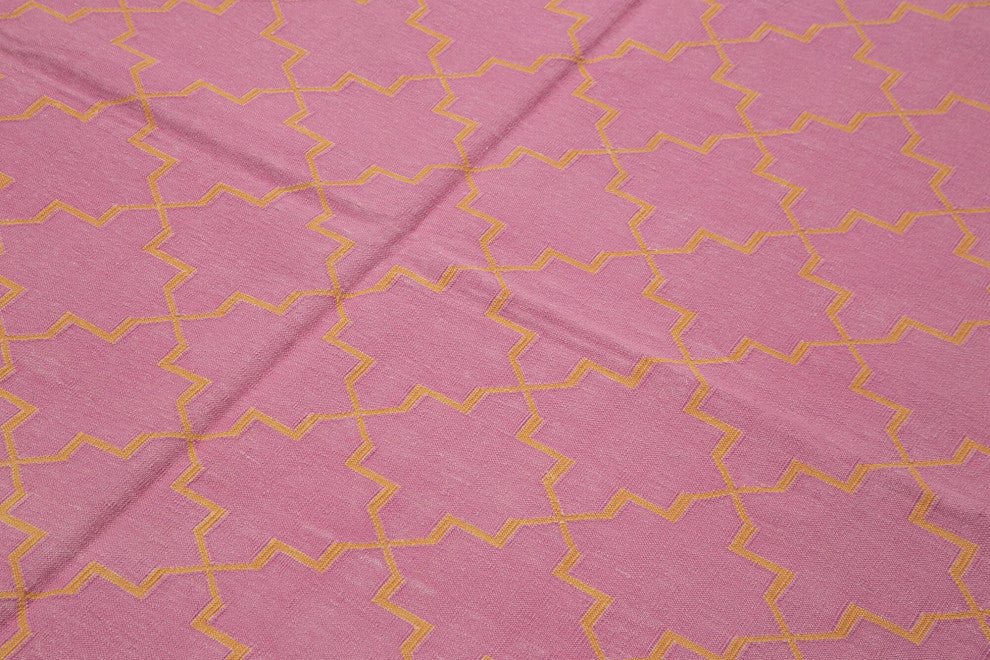Rug N Carpet - Handmade Wool 6' 2'' x 8' 10'' Modern Design Dhurrie Kilim Rug