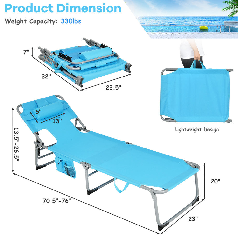 Goplus Outdoor Beach Lounge Chair Folding Chaise Lounge with Pillow Turquoise