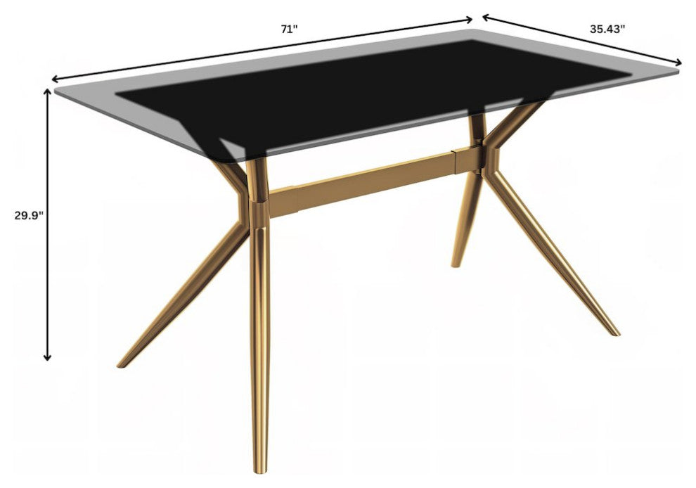 Elega Series Gold Stainless Steel Dining Table 71 With Clear Glass Top