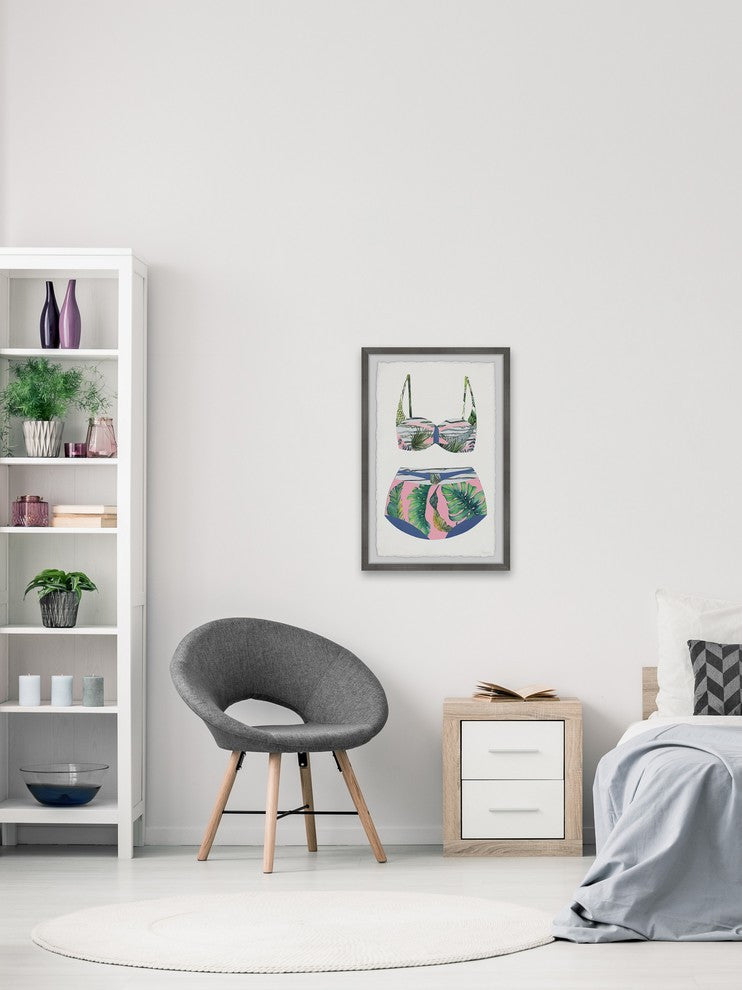 "Pink and Palms Swimsuit" Framed Painting Print, 16"x24"