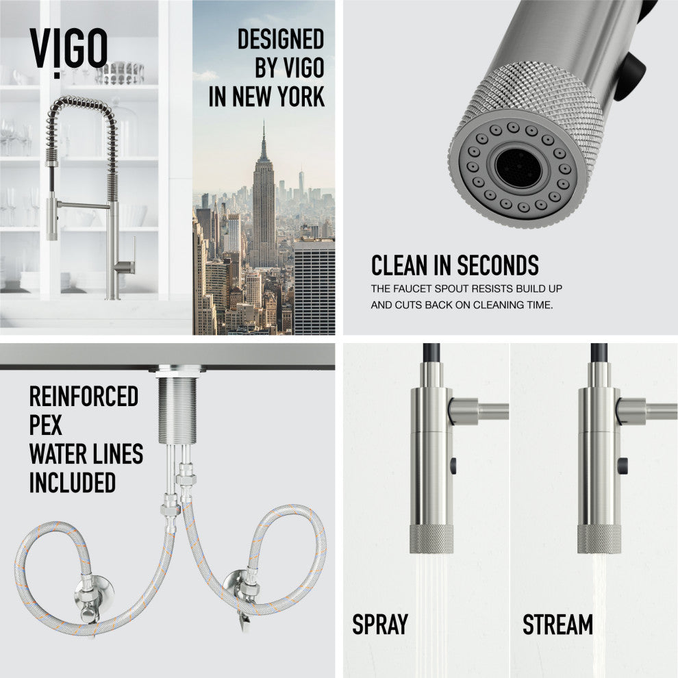 VIGO Sterling 23" H Single Handle Pull-Down Sprayer Kitchen Faucet, Stainless Steel, Without Extras