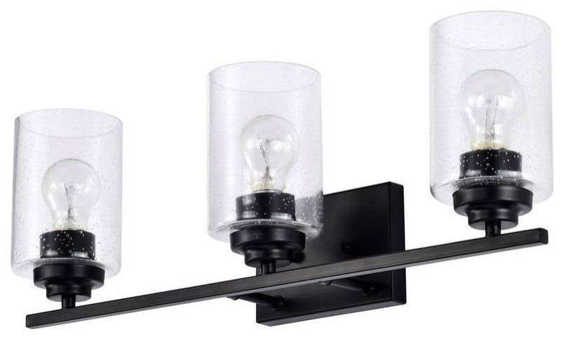 3-Light Matte Black Vanity With Seedy Glass