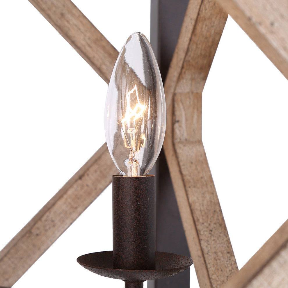 LNC Wood Modern Farmhouse Square Cage Pendant Lighting, 14"width (Metal Accented), 4 Lights