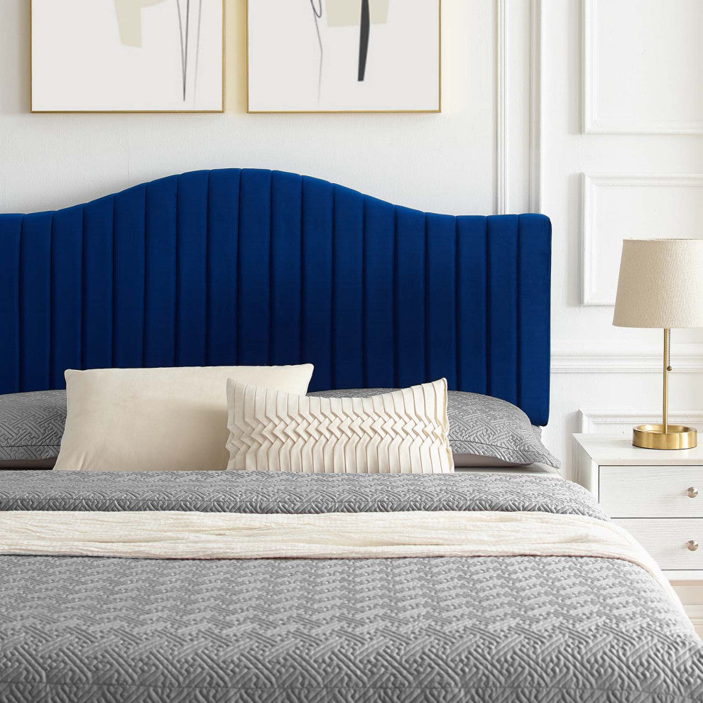 Tufted Platform Bed Frame, Full Size, Velvet, Blue Navy, Modern Contemporary