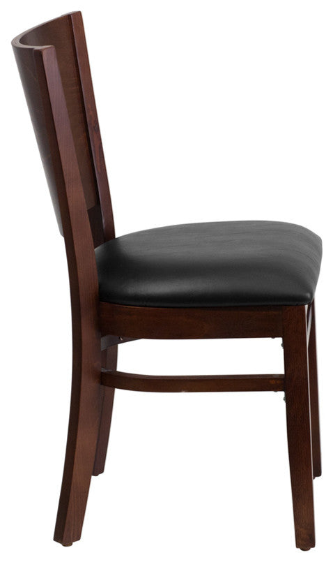 Dyersburg Wood Chair Solid Back Walnut, Black Vinyl Seat