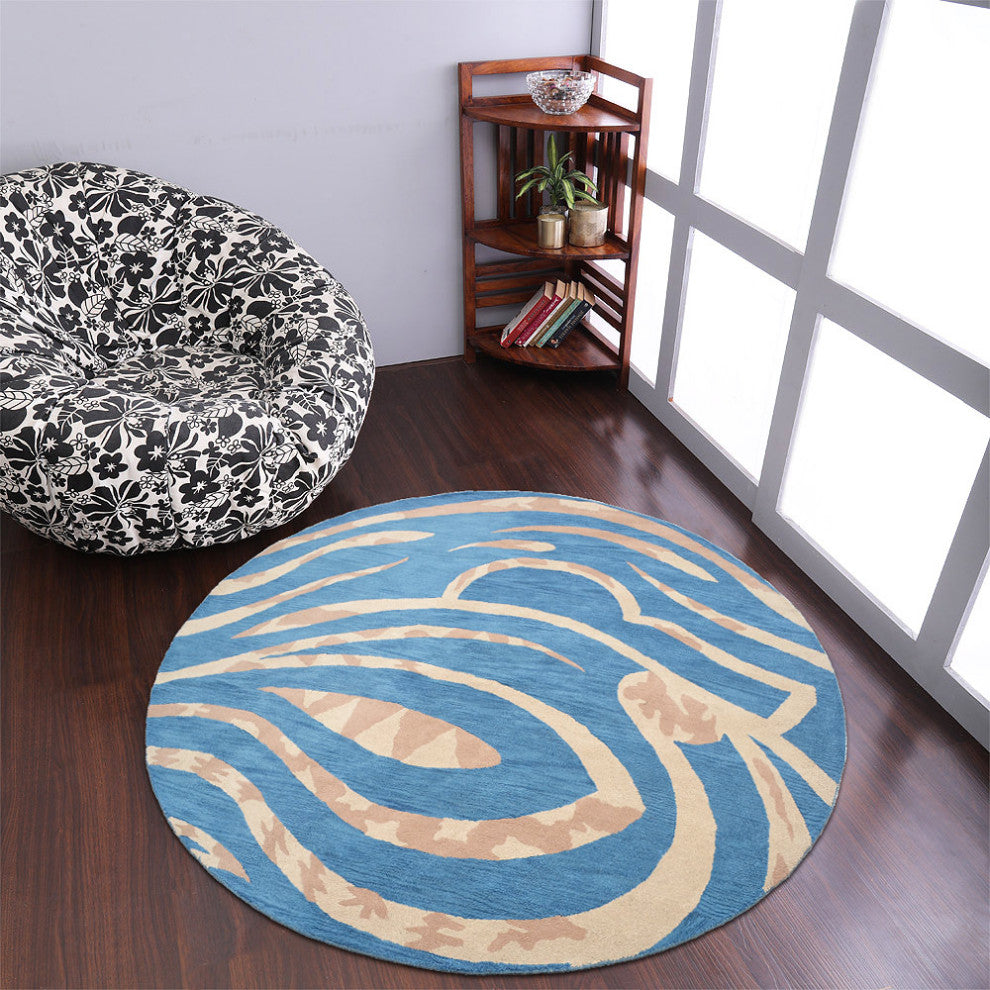HAND TUFTED WOOL ECO-FRIENDLY AREA RUGS - Round,Blue,Contemporary