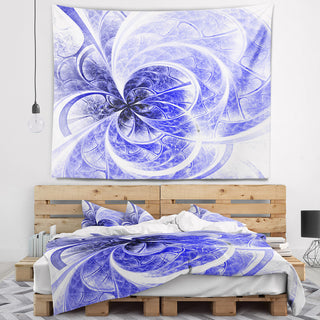 Blue Light Fractal Flower Pattern Abstract Wall Tapestry, 60"x50"