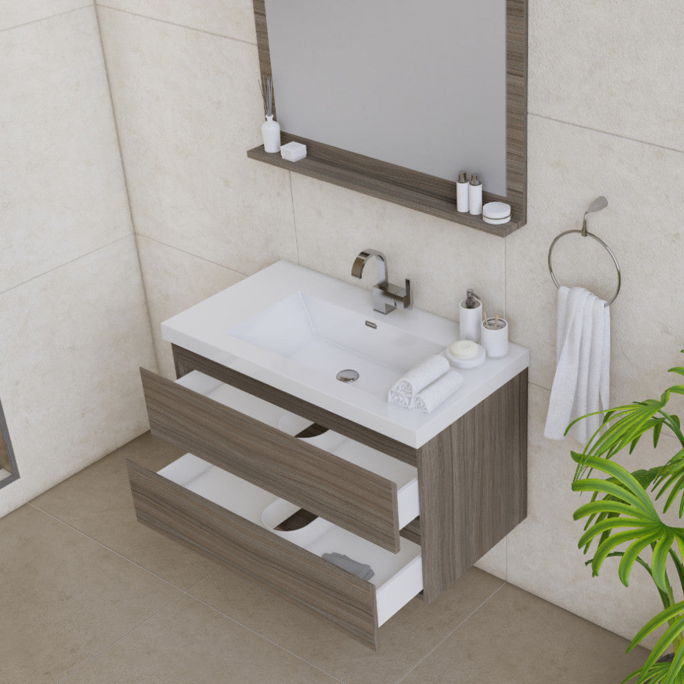 Paterno 36" Wall Mounted Bathroom Vanity, Gray