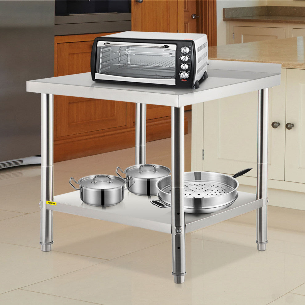 Stainless Steel Prep Table Heavy Duty Metal Worktable w/ Backsplash Undershelf, 36x24x35 Inch