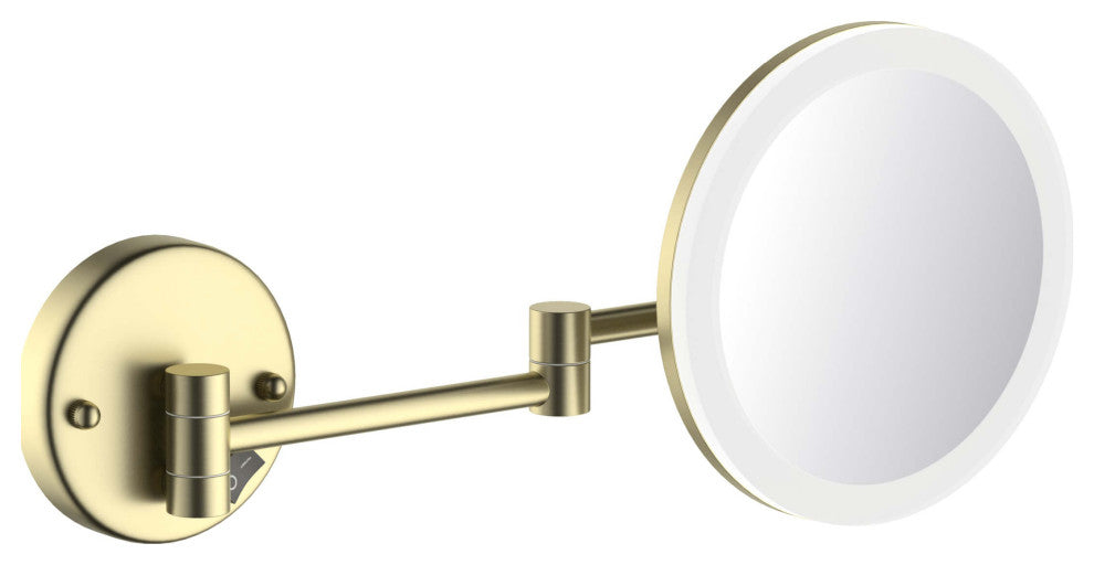 Circular LED Wall Mount One Side 5x Magnifying Make Up Mirror, Brushed Gold